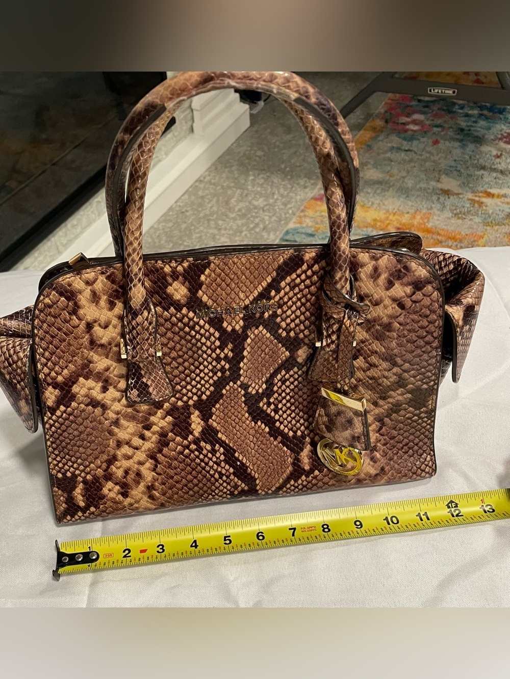 Michael Kors Brown Python Embossed Leather Medium Harper Satchel - Picture 13 of 15